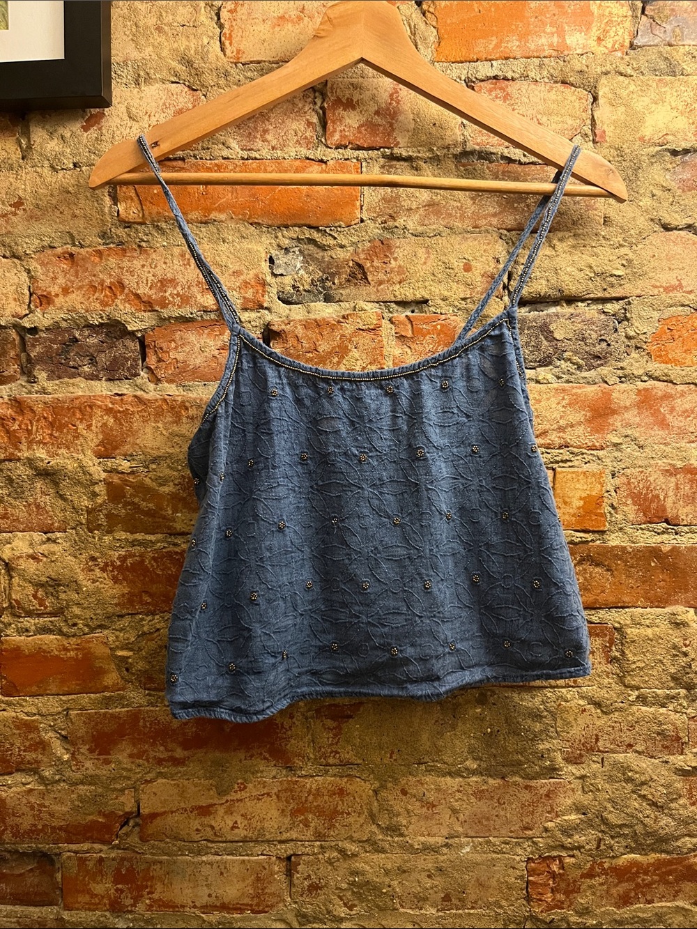 Zara Blue Embroidered Spaghetti-Strap Camisole